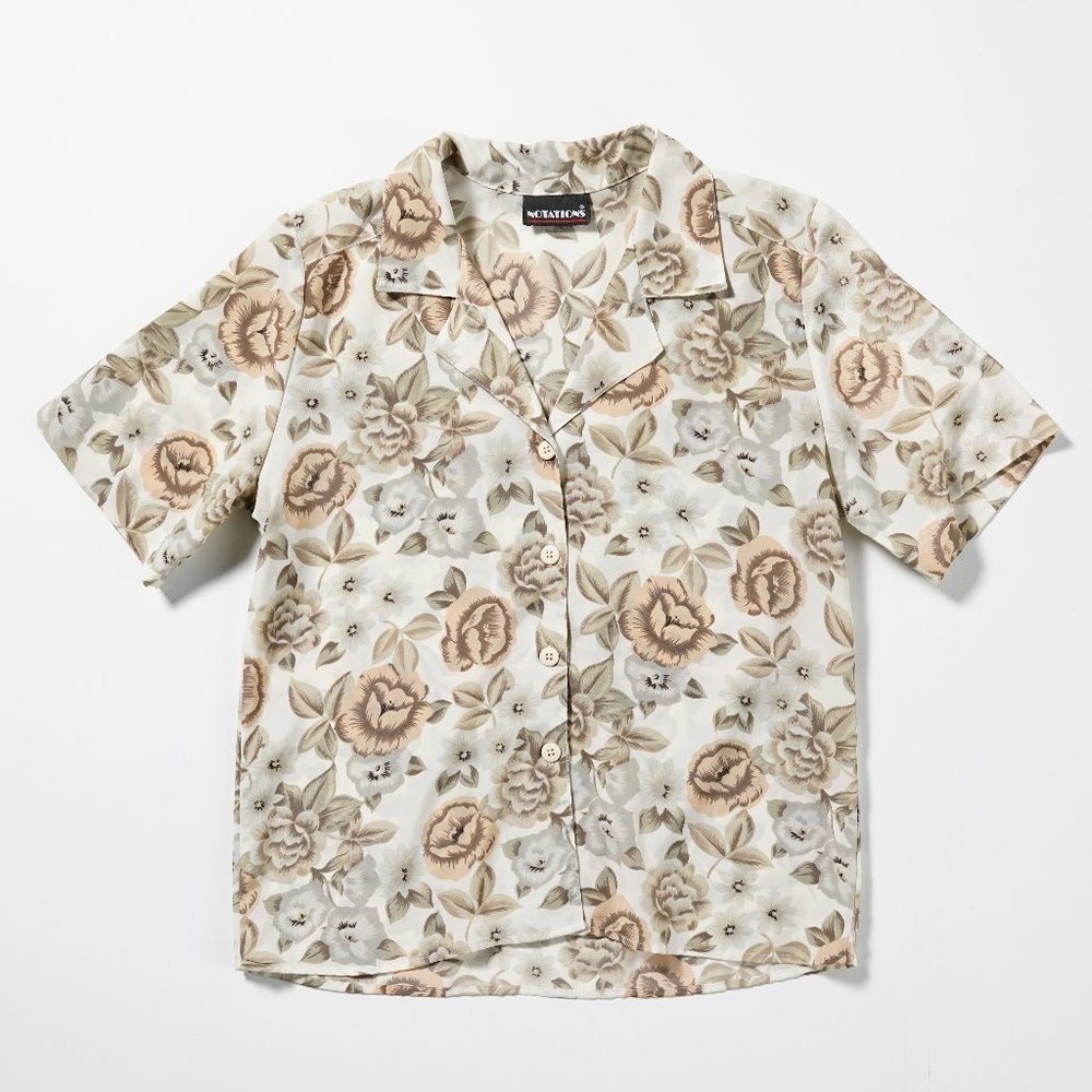 Vintage 80s Floral Blouse / Cottagecore Button Down Shirt